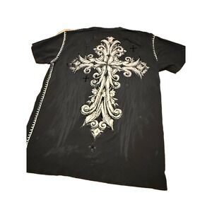 VTG Y2K RAW STATE Redemption XL Black Tee Goth Grunge Cross Felt Thick Stitch